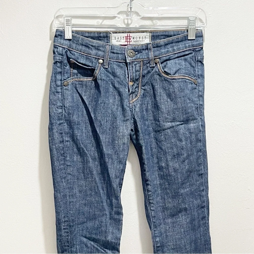EASY MONEY Women’s Blue Dark Wash BENNIE Skinny Jeans Raw Hem Low Rise Size 24